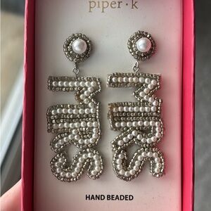 piper•k Mrs. White Pearl Beaded Statement Drop Earrings
